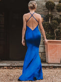Niulatu Sapphire Spaghetti Straps V-Neck Backless Mermaid Prom HZ1007