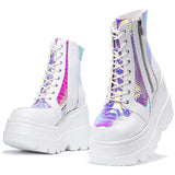 Niulatu Brand Platform Designer Goth Cool Motorcyle Women Boots Punk Street Zipper Elastic Band Black Ladies Shoes DJSE