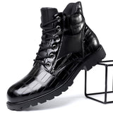 Niulatu Men High Top Boots Leather Round Toe Grid Pattern Square Heel Males Shoes Exquisite Leisure Design Men Boots Cowboy Boots DJSE