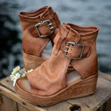 Niulatu Women Summer Sandals Mid Heels Wedges Shoes Ladies Vintage PU Leather Plus Size Sandalias Mujer Sapato Feminino 2025 DJSE