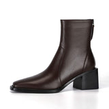 Niulatu Big Size 43 Cow Leather High Heels Winter Shoes Classics Chelsea Boots Square Toe Zipper Concise Dating Ankle Boots DJSE