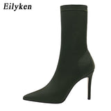 Niulatu Comfort Stretch Women Sock Boots Square High Heel Ankle Boots Fashion Pointed Toe Fall Stretch Shoes Black Big Size 2025 DJSE