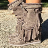 Niulatu Boots Woman Pleated Tassel Mid-calf Boots Womens Sewing Footwear Buckle Leather High Heels Shoes Female Plus Size Zip DJSE