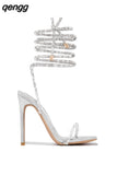 Niulatu For Women Wedding 2025 Summer New Square Toe High Heels Lace Up Bling Rhinestone Sexy Fashion Novelty Mature Pumps DJSE