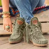 Niulatu Women Ankle Boots British Style Tube Frosted Tassel Boots Pop Tide Lace-Up Boho Boots Women Cowboy Shoes Botas Mujer DJSE