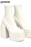 Niulatu Women's Shoes Fashion Ankle Boots High Platform Shaped High Heel Boots Chunky Heels Zipper Platform Shoes Women's Boots DJSE