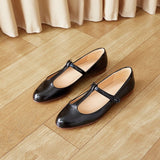 Niulatu Woment Flats Cow Leather Round Toe Women Simple Shoes Girls Elegant Footwear Mary Janes Low Heel 1 CM DJSE