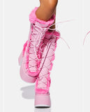 Niulatu High Platform Boots High Chunky Heel Round Toe Mid Calf Boots Elegant Women Casual Outfit Winter Cross Tied Shoes DJSE