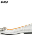 Niulatu Woman Square Buckle Crystal Pointed Toe Flats Glitter Shallow Slip On Comfy Loafers Bling Bling 33-44 Moccasins DJSE
