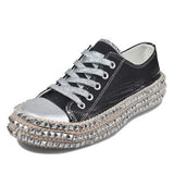 Niulatu Woman Spring Leopard Print Canvas Fashion Sneakers Rhinestone Sequin Flat Wild Women's Shoes Youth Casual Shoes Plus Size DJSE