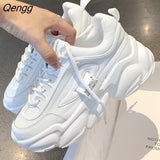 Niulatu Spring Summer Women's Breathable Mesh Sneakers with Increased Laces Feetsmall Casual Shoesthick Bottom Breathable PU DJSE
