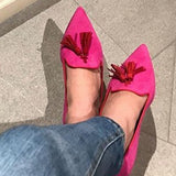 Niulatu Toe Flat Shoes Elegant Low Heel Fringe Mules Women New Brand Concise mxed-color Mules DJSE