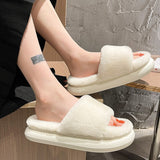 Niulatu Women's Slippers Thick-bottomed Fur Furry Slippers for Home Soft Platform Shoes 2025 Indoor House Warm Cotton Slippers DJSE
