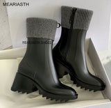 Niulatu Chunky Heel Rain boots for Women Thick Sole Ankle Boots Designer Brand Chelsea Boots Mid calf Rubber Shoes Boots Mujer DJSE