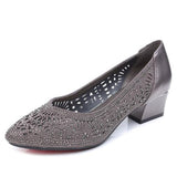 Niulatu new summer fashion pumps cutouts women casual crystal ladies shoes high heels Tenis Feminino genuine leather DJSE