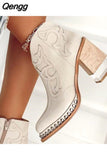 Niulatu Women Ankle Boots Low Heel Cool Shoes British Embroidered Design Short Party Footwear Chaussure Femme DJSE