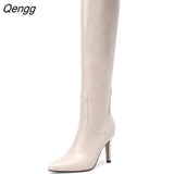 Niulatu White Stiletto High Heels Knee High Boots Ladies Autumn Winter Modern Long Boots Shoes Botas De Invierno Para Mujer DJSE