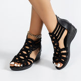Niulatu Fashion Retro Rhinestone Wedge Sandals Outdoor Hollow Zipper Sandals 2025 Summer New Casual Roman Sandals Women's Shoes DJSE