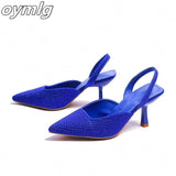 Niulatu Women's shoes Baotou shoes 2025new summer pointed toe high heels stiletto rhinestones back strap high heel sandals large size 43 DJSE