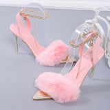 Niulatu High Heel Sandals Fluff Sexy Ladies High Heels Shoes Sandals Women Heels Women Open Toe Shoes Super High DJSE