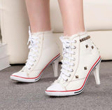 Niulatu Women Canvas Shoes Denim High Heels Rivets Shoes Fashion Shoe Spring Sneakers Women's Pumps Black Blue Autumn New 2025 DJSE