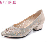 Niulatu 2025 New Summer Fashion Pumps Cut-outs Women Crystal Casual Ladies Shoes High Heels Tenis Feminino Genuine Leather DJSE
