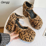 Niulatu Women's Pumps Autumn New Fashionable Female Shoes Sweet Leopard High Heels Leopard Paltform Shoes Gothic Women Plush Rome DJSE