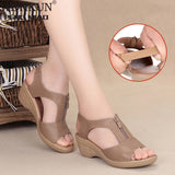 Niulatu New Women Sandals High Heel Wedges Leather Shoes Woman Solid Casual Zip Platform Sandals Plus Size 35-41 Ladies Shoes DJSE