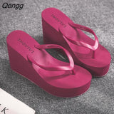 Niulatu Shoes Lady House Slippers Platform Slides Low on A Wedge Rubber Flip Flops Summer Sand New Woman's Candy Colors DJSE