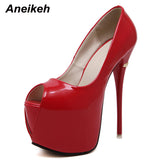 Niulatu Classic Red Wedding Shoes Women Ultra High Heels Platform Thin Heel Shoes Shallow Party Dress Peep Toe Pumps DJSE