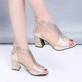 Niulatu Women's Sandals Rhinestone High Heels Fashion Women's Shoes Ladies Open Toe Sandals Casual Platform Fish Mouth Shoes DJSE