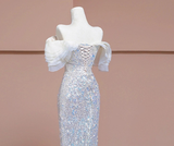 Niulatu Silver Mermaid Sequins Beading Prom Dress Formal Evening Dress HZ1007