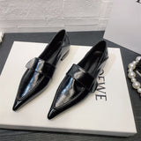 Niulatu Footwear with Heel Office Shoes for Women 2025 Flat Flats Normal Leather Casual Pointed Toe Black Discount Fashion DJSE