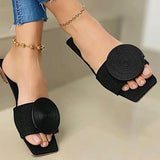 Niulatu Women's Casual Slippers Round Buckle Solid Flat Sandals Fashion Square Toe Comfortable Beach Shoes Plus Size Chinelo Nuvem DJSE
