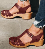 Niulatu Summer Women T Strap Sandals Mid Heels Platform Gladiator Ladies Shoes Black Closed Toe Beach Sandals Sandalias Mujer DJSE