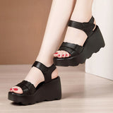 Niulatu 32-43 New Office Ladies Platform Sandals Summer Leather Shoes 2025 Casual High Heels Wedges Sandals Office Mother DJSE