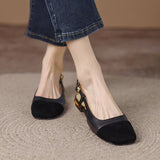 Niulatu Spring Autumn Round Toe Basic Pumps Women's 2cm Low Heels Fashion Retro Elastic Strap Slingback Summer Sandals Work Shoes DJSE