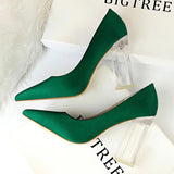 Niulatu Shoes Clear Crystal Woman Pumps Silk High Heels Shoes Sexy Wedding Shoes Women Heels Party Shoes Female Plus Size 41 42 DJSE