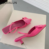 Niulatu 2025 Spring Women Slingback Sandals Fashion Bow-knot Buckle Ladies Pumps Shoes Thin Low Heel Pointed Toe Slip On Mules DJSE