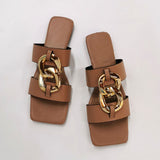 Niulatu 40 41 Flat with Summer Sandals Women Beach Shoes Slip on Leather Slides Sqaure Toe Fashion Woman Outdoor Ladies Shoes DJSE