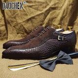 Niulatu Men Oxford Shoes Lace up Split Toe Coffee Black Formal Men Dress Shoes Suede Patchwork Crocodile prints Leather Shoes Men DJSE