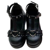 Niulatu Sweet Heart Buckle Wedges Mary Janes Women Pink T-Strap Chunky Platform Lolita Shoes Woman Punk Gothic Cosplay Plus Size 43 DJSE