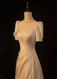 Niulatu White Satin A-line Wedding Party Dress Long Prom Dress Evening Gown HZ1007