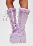 Niulatu High Platform Boots High Chunky Heel Round Toe Mid Calf Boots Elegant Women Casual Outfit Winter Cross Tied Shoes DJSE