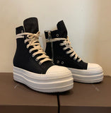 Niulatu Women Canvas Shoes Luxury Trainers Platform Boots Lace Up Sneakers Casual Height Increasing Zip High-TOP Black PU Shoe DJSE