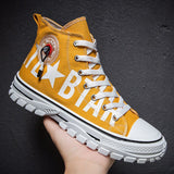 Niulatu Men's Canvas Shoes High Top Flat Shoes for Men Black White Sneakers Non-slip Shoes Canvas Sneakers Sneakers for Men Casual Shoes DJSE