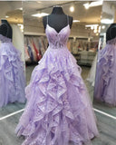 Niulatu Straps Lilac Prom Dresses Evening Gowns with Sheer Bodice HZ1007