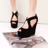 Niulatu Shoes Woman Casual Women Fish Mouth Non-slip Platform Wedge High Heels Black Clog Sexy Thick Bottom Women's Sandals 39 DJSE