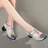 Niulatu Women Embroidery Pumps Grey Lady 6CM High Heels Shoes Handmade Women Genuine Leather Pumps Autumn Shoes DJSE