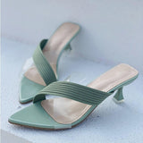 Niulatu Women Square Toe2025 Slippers Flip Flop Ladies Fashion High Heels Sandals Transparent Women's Casual Shoe Female Footwear DJSE